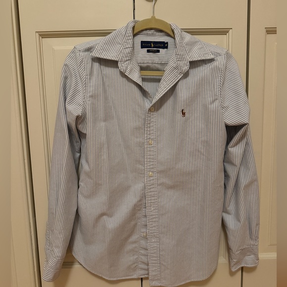 Ralph Lauren Blue and White Striped Button Down Shirt - Picture 2 of 2